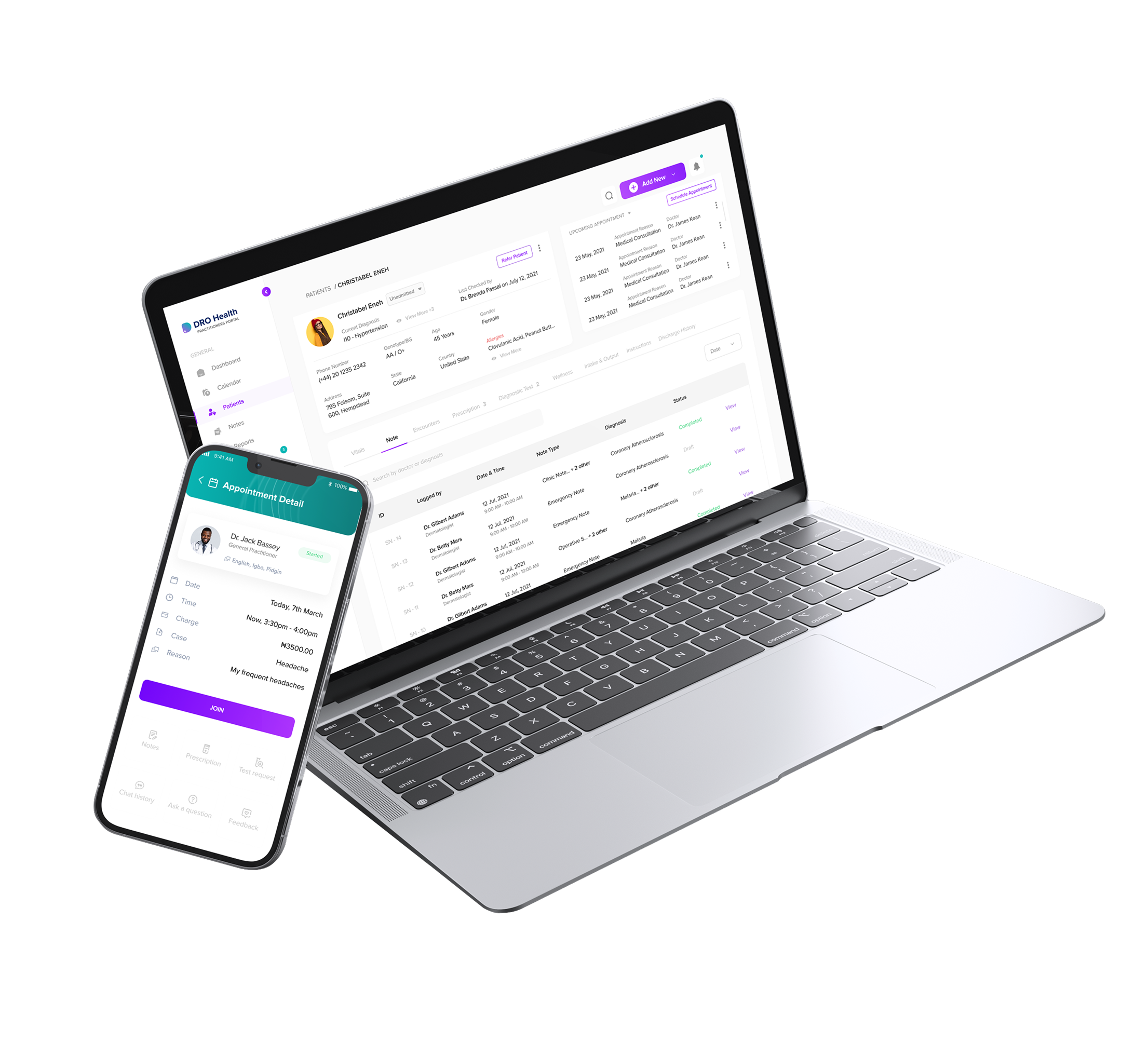 DRO Health EHR platform on laptop and mobile